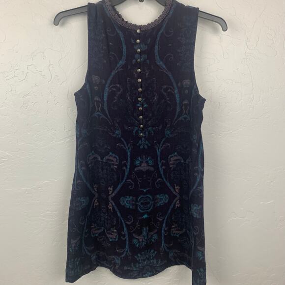 Free People Maribelle Mini Dress Womens Medium Blue Embroidered Sheer Neckline - Picture 3 of 10